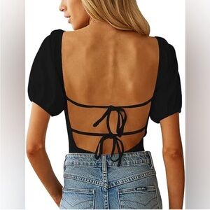 Black Open Back Tie bodysuit